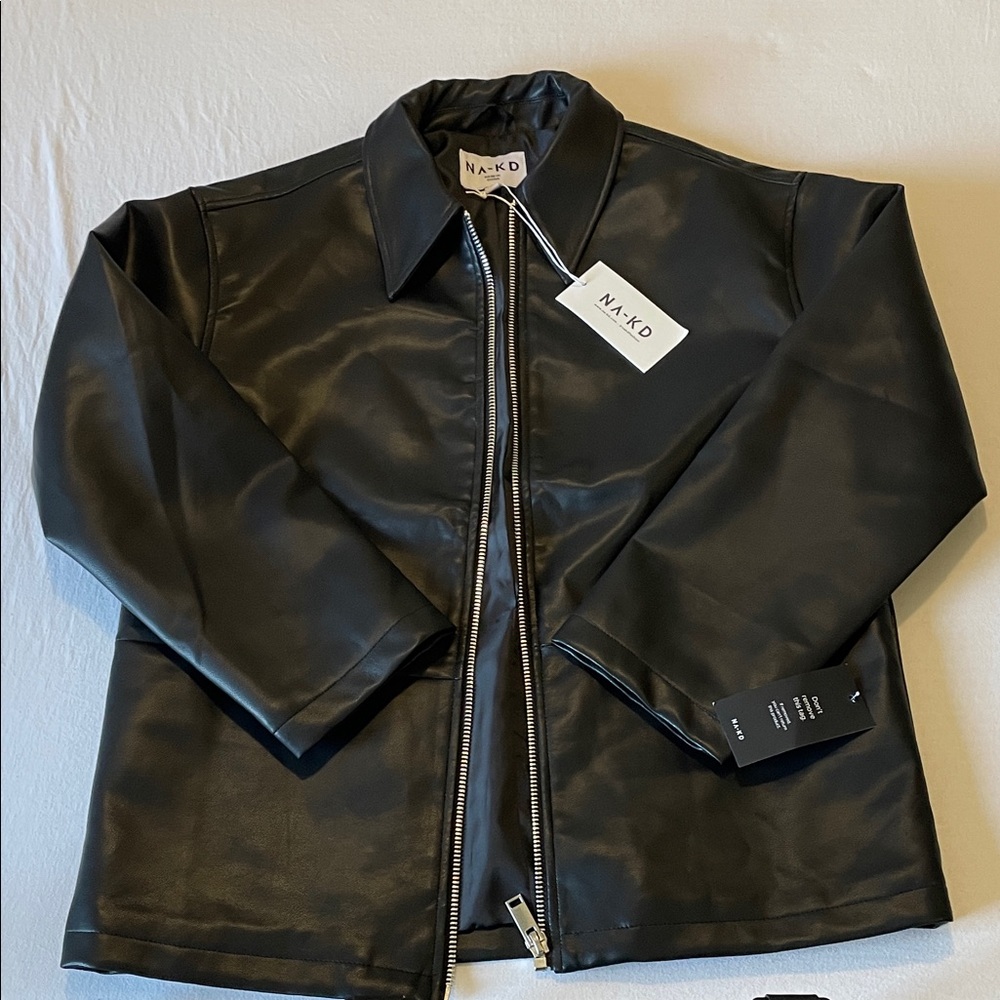 NEW NA-KD Europe Oversized Black Faux Leather Jacket